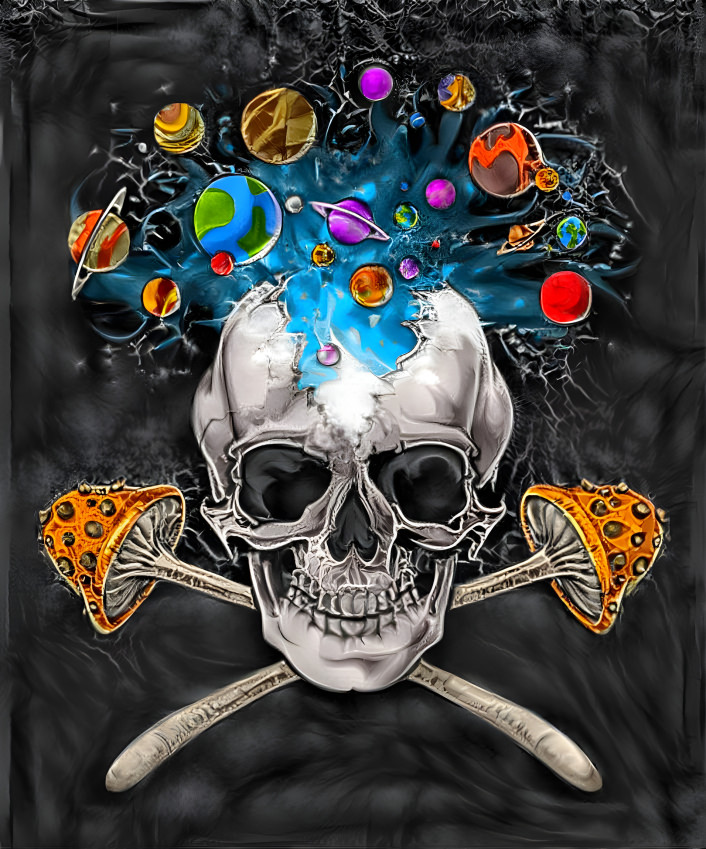 Psychedelic Skull with mushrooms