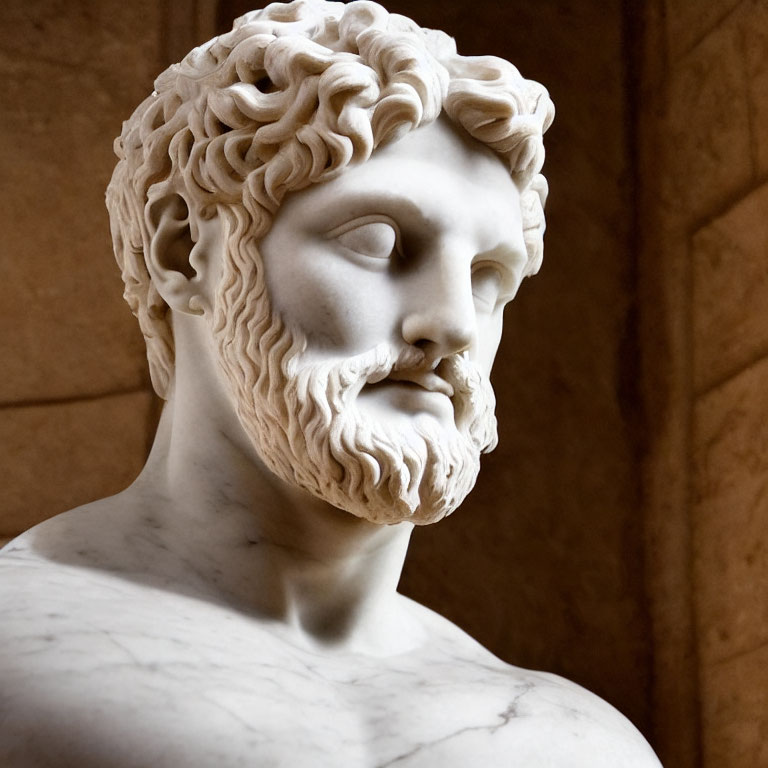 Classical Marble Bust of Bearded Man with Curly Hair