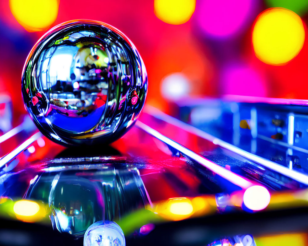 Vibrant Colors Reflected in Crystal Ball on Glossy Surface