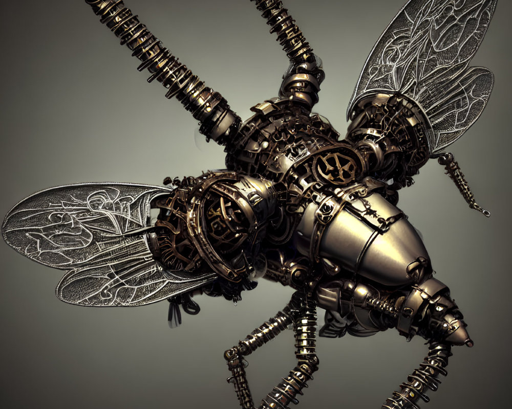 Detailed Steampunk Mechanical Bee Artwork