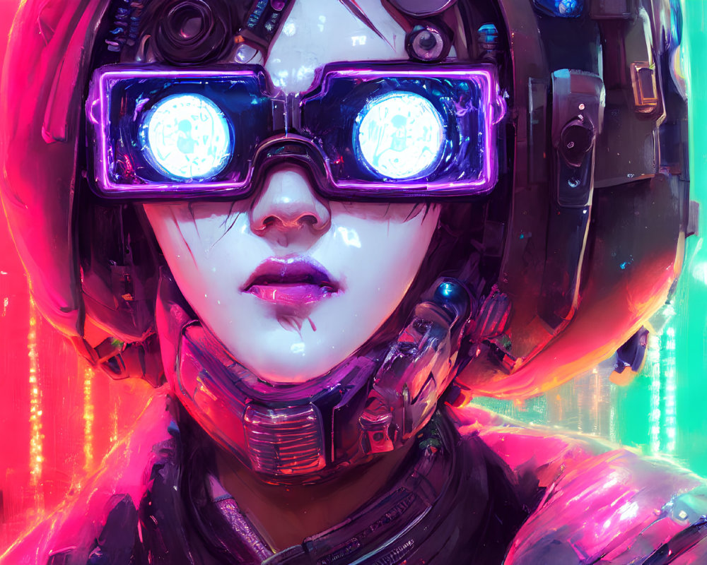 Detailed futuristic goggles illustration in vibrant neon lights