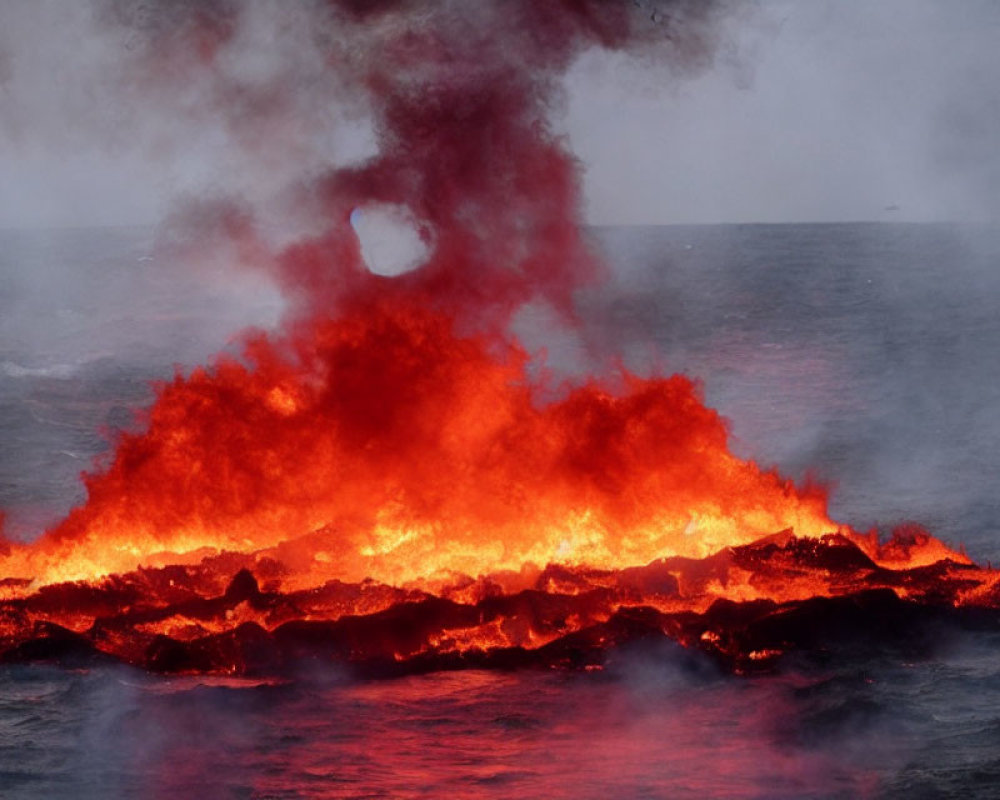 Volcanic fissure erupts lava flowing into ocean