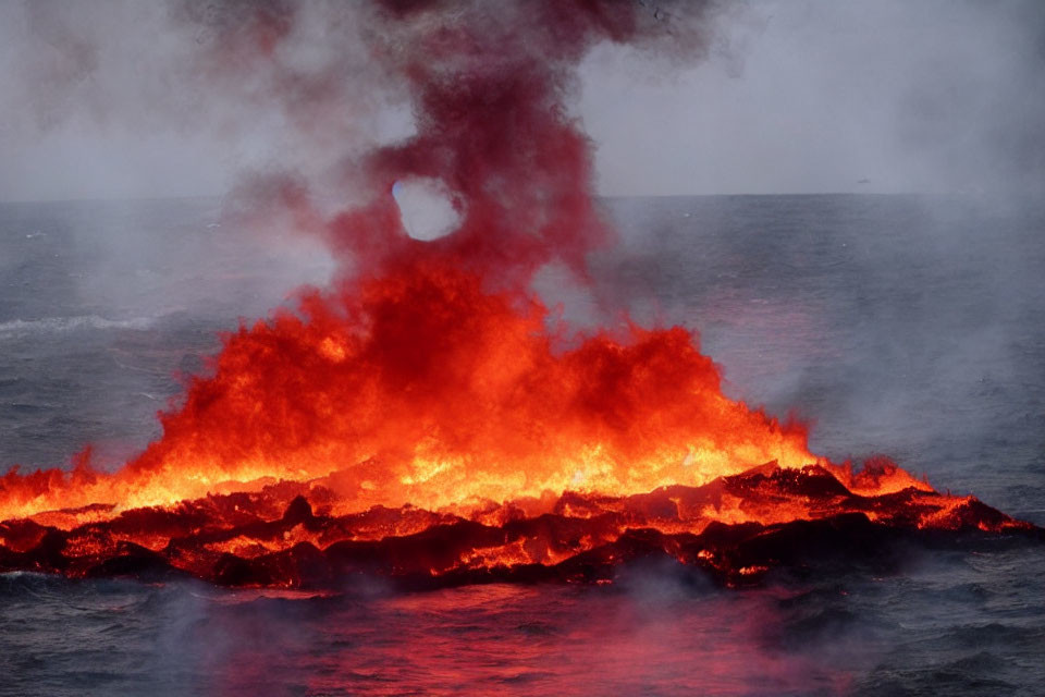 Volcanic fissure erupts lava flowing into ocean