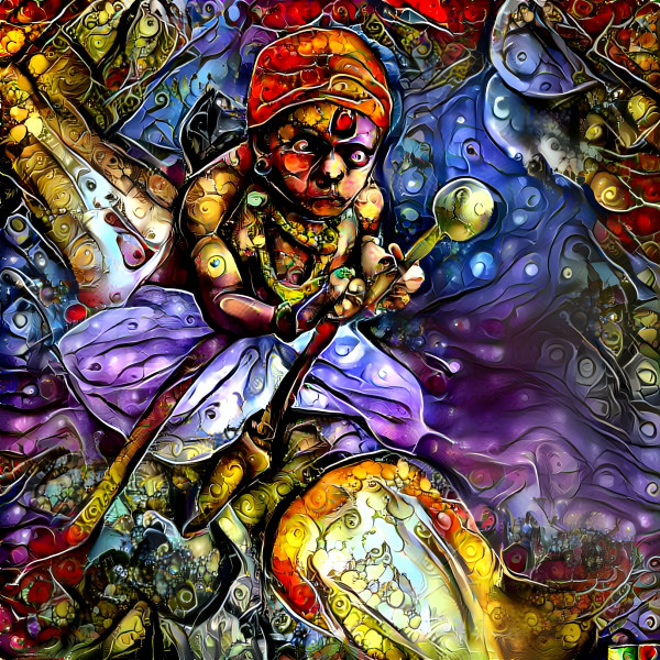 Stained Glass Swami Riding a Rocket