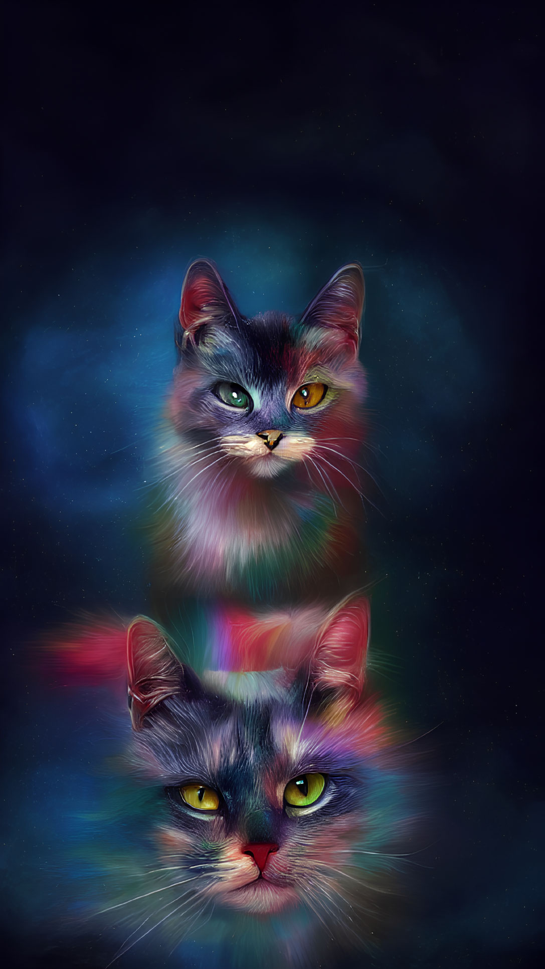 Colorful Cosmic Cat Art Against Starry Background