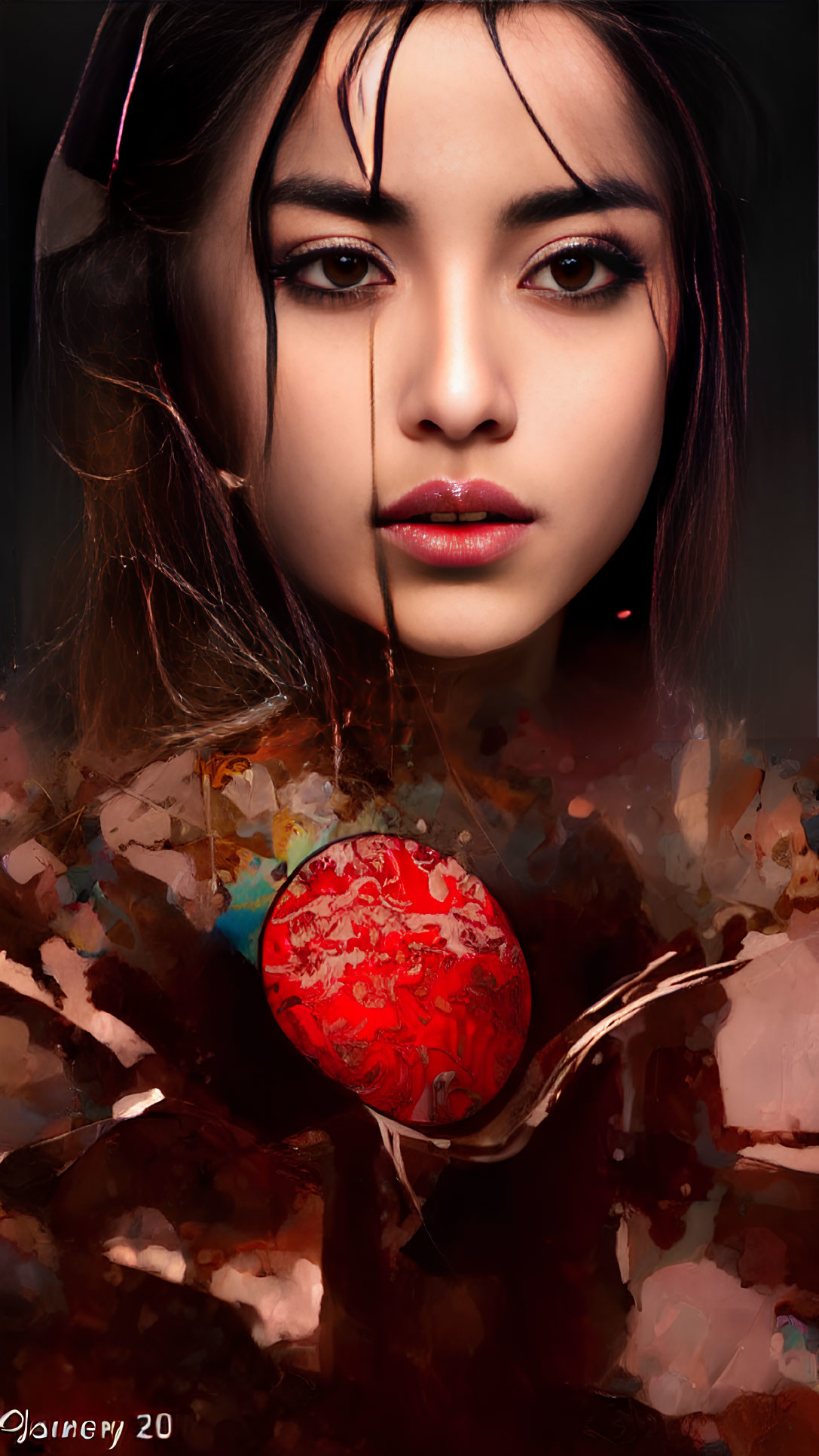 Digital Artwork: Woman's Face with Abstract Apple Spoon Design