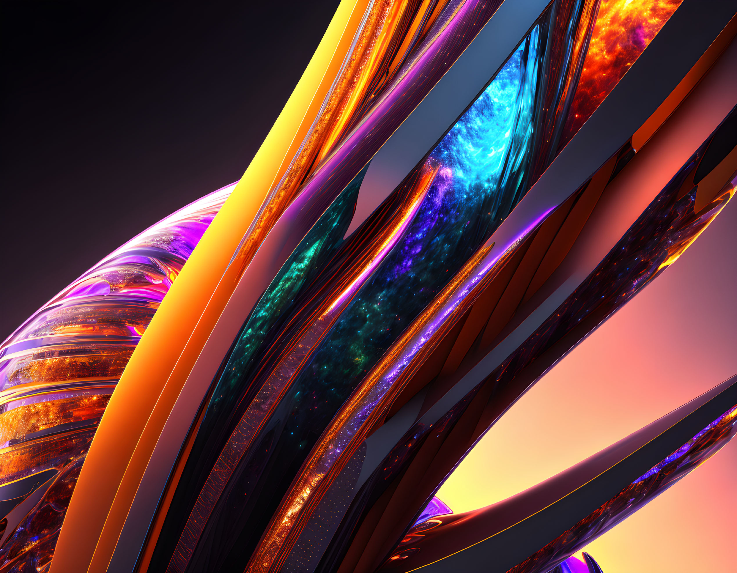 Vibrant cosmic textures in abstract 3D artwork