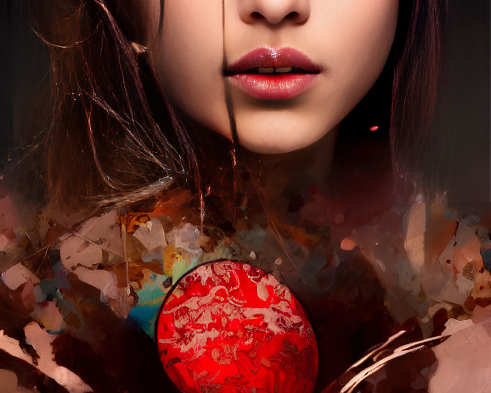 Digital Artwork: Woman's Face with Abstract Apple Spoon Design