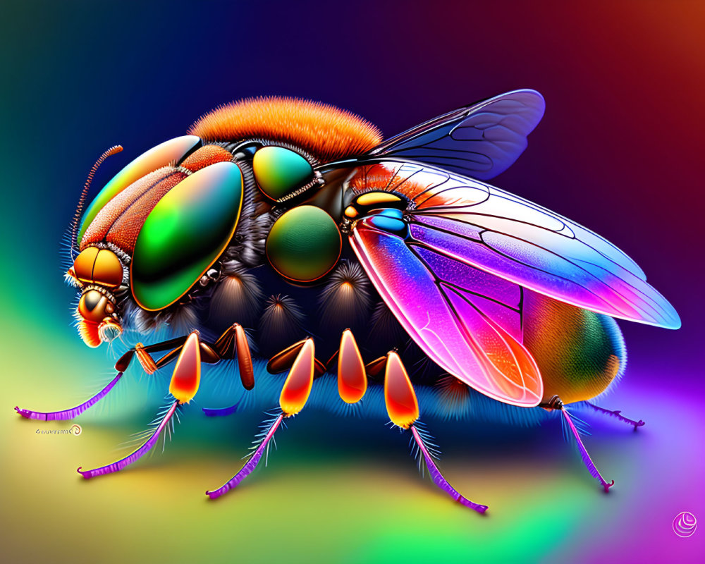 Colorful Rainbow Fly Illustration on Dark Background