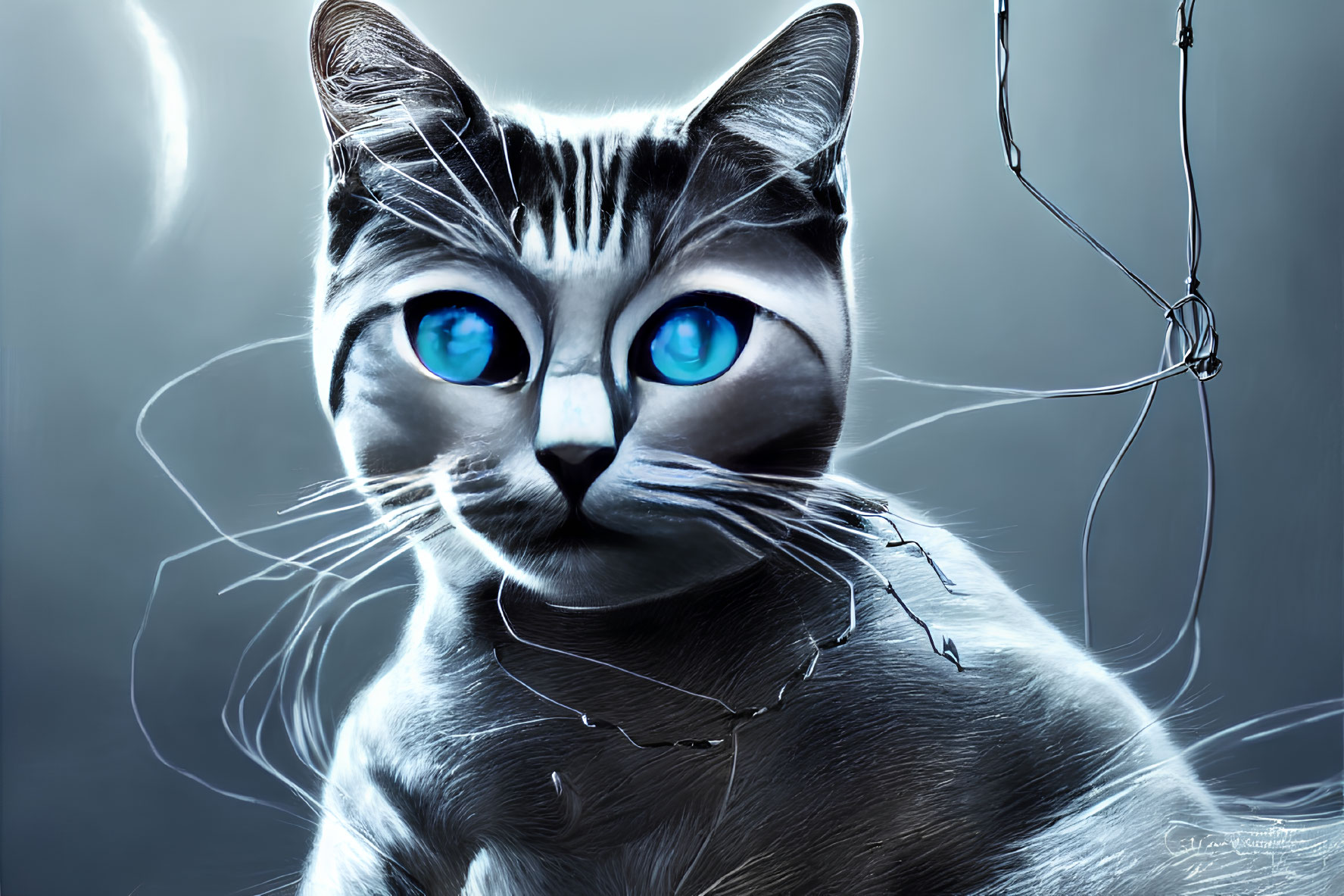 Striking Blue-Eyed Cat Digital Art with Enhanced Details