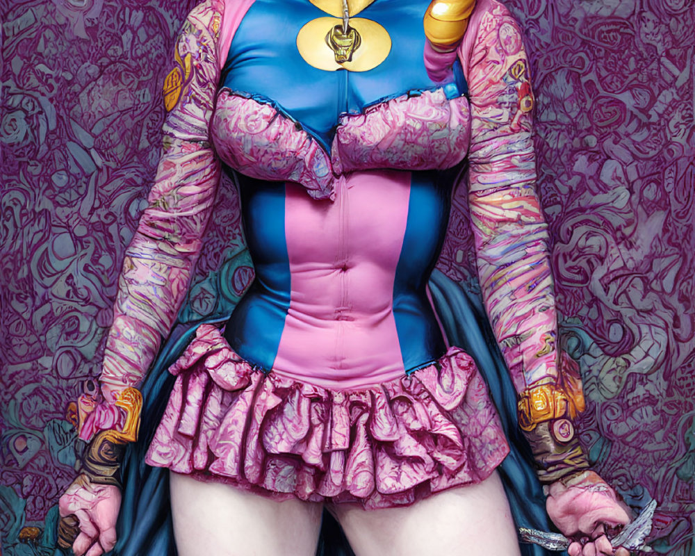 Elaborate Blue Cosplay with Purple Hair and Pink Outfit