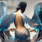 Translucent wings reflected in water, evoking an ethereal aura