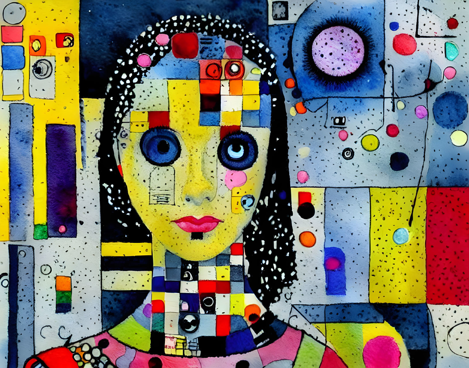 Abstract Portrait with Geometric & Colorful Patterns on Face and Body