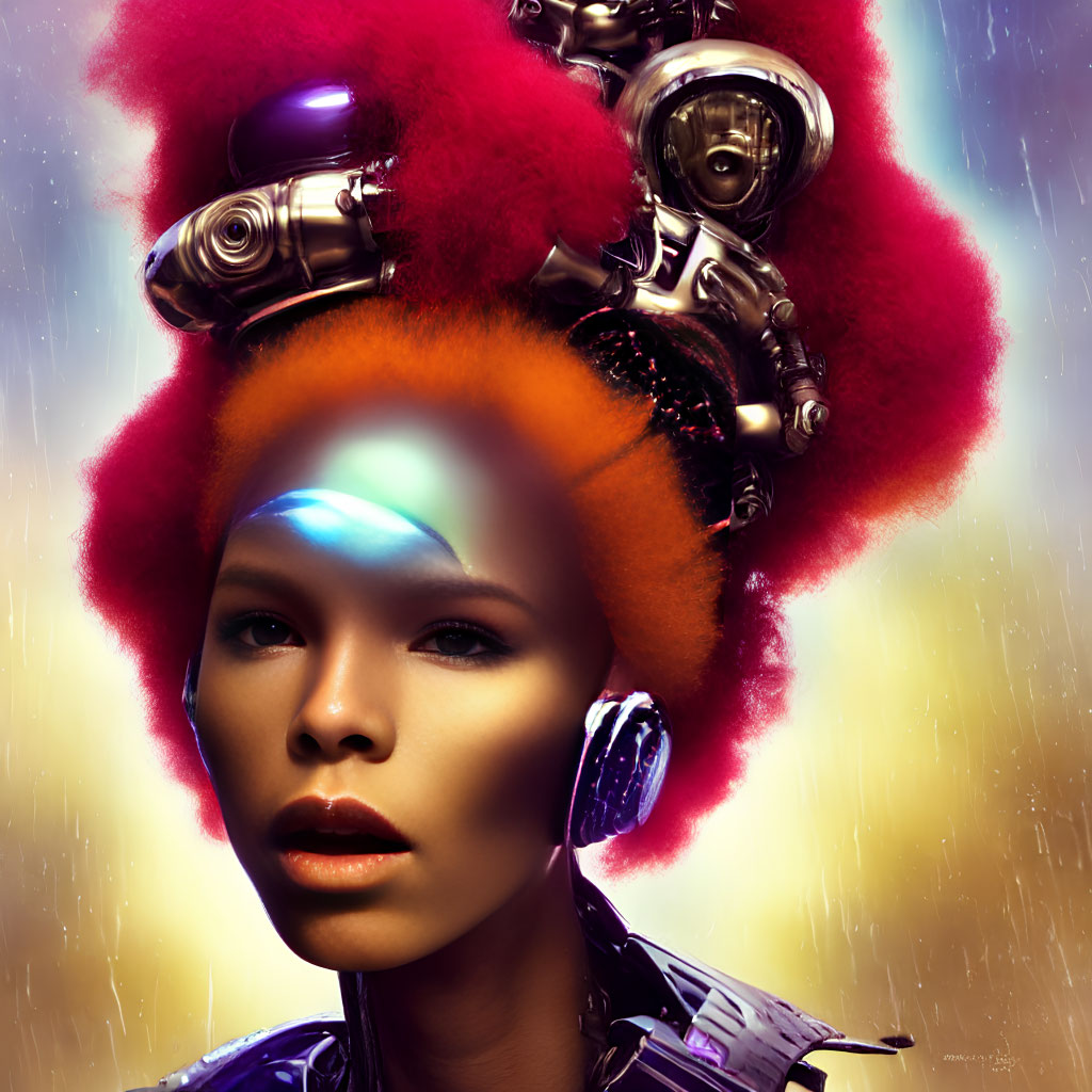 Futuristic digital artwork of a woman with cybernetic enhancements