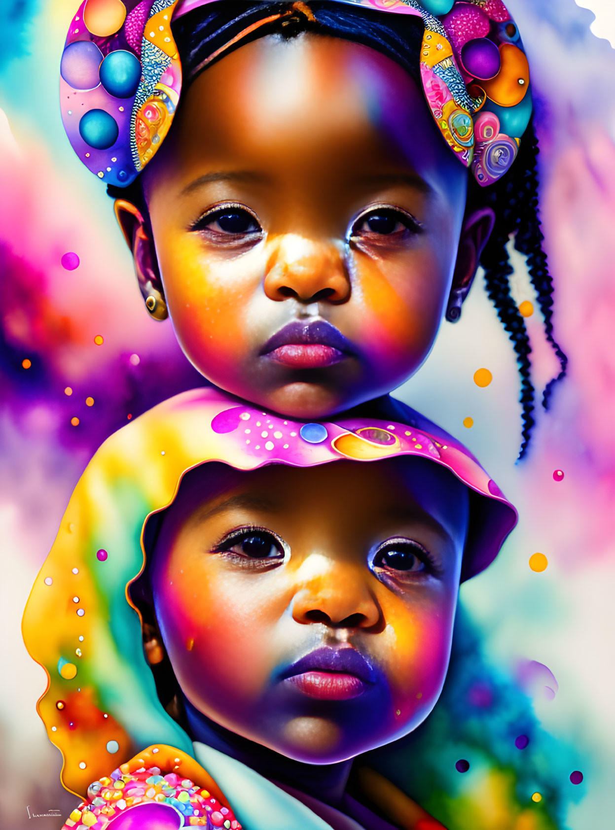 Colorful digital artwork of a child with glowing eyes and whimsical elements