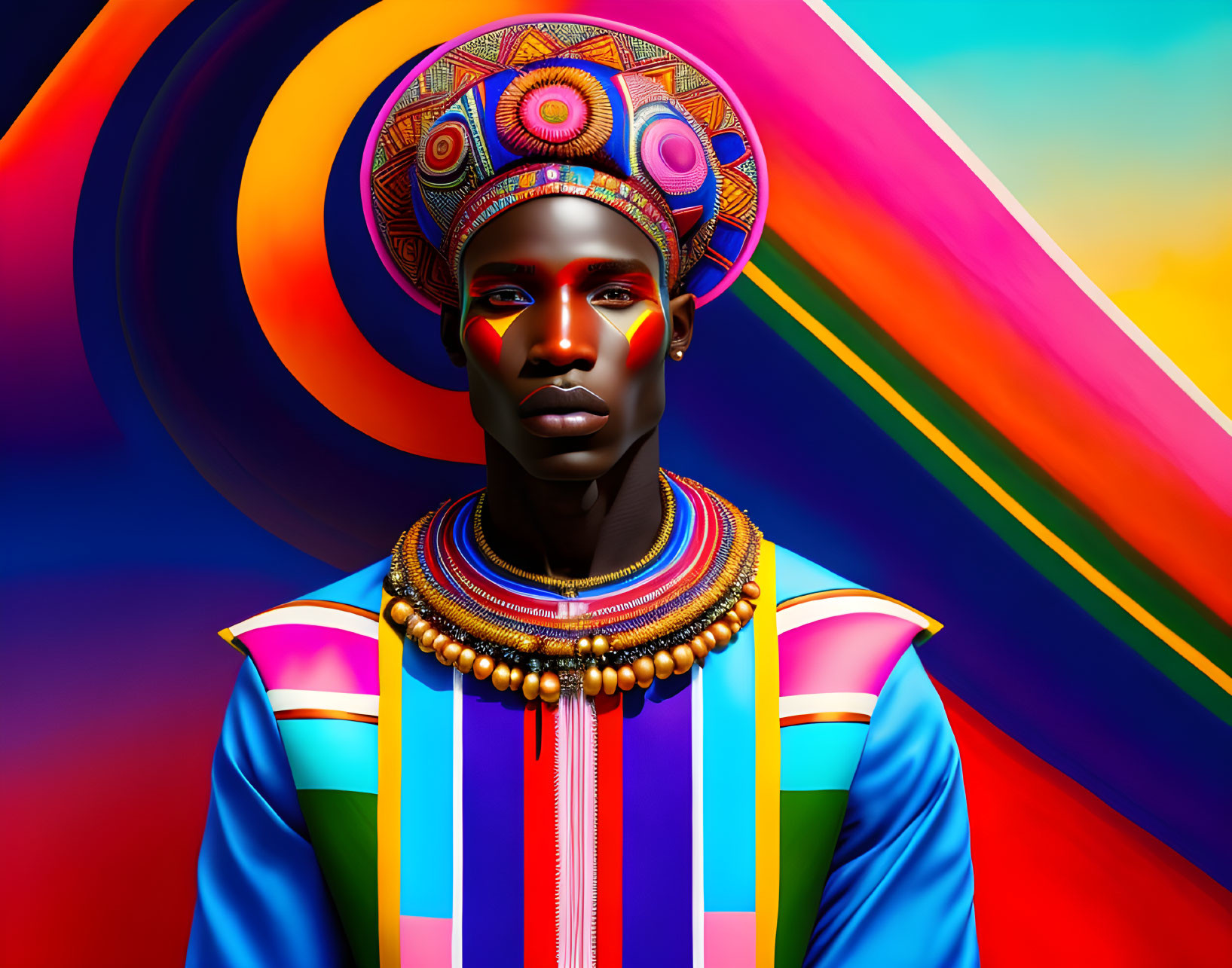 Digital artwork: Figure in African attire on vibrant background