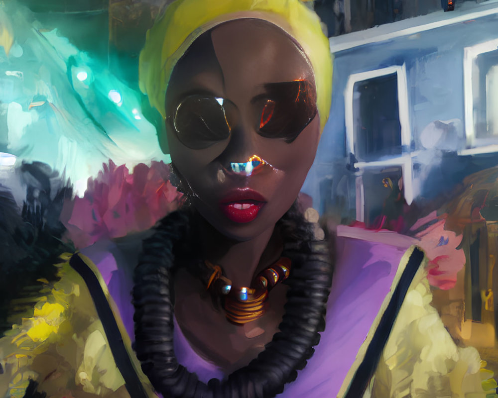 Colorful Woman Portrait with Yellow Headscarf & Sunglasses