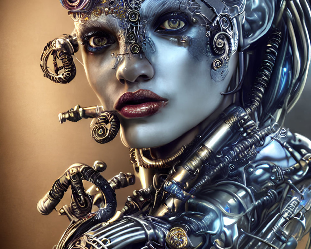 Detailed Female Cyborg with Mechanical Components and Cybernetic Eye