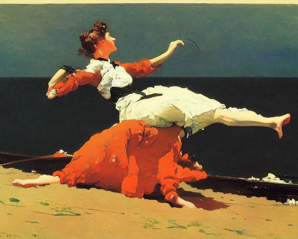 Woman in White and Orange Dress Relaxing by the Sea