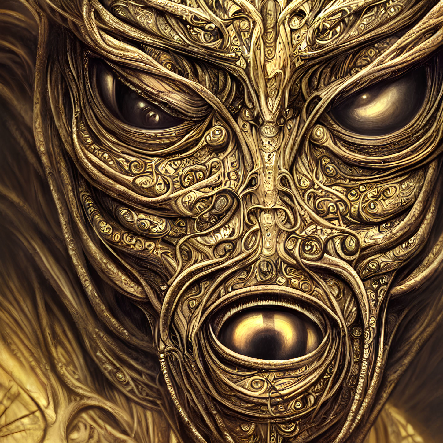 Golden Mask with Ornate Patterns and Three Eye Openings