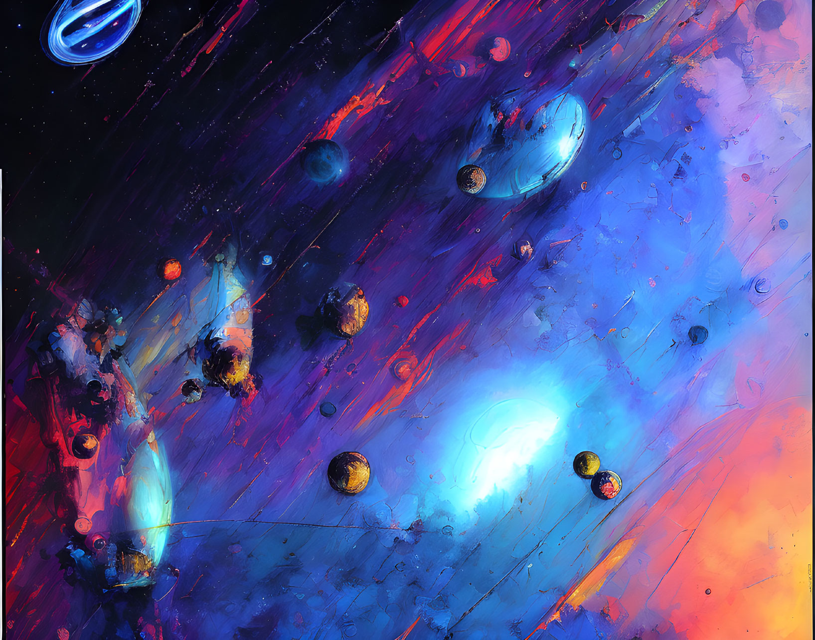 Colorful Digital Artwork: Outer Space Planets & Cosmic Phenomena