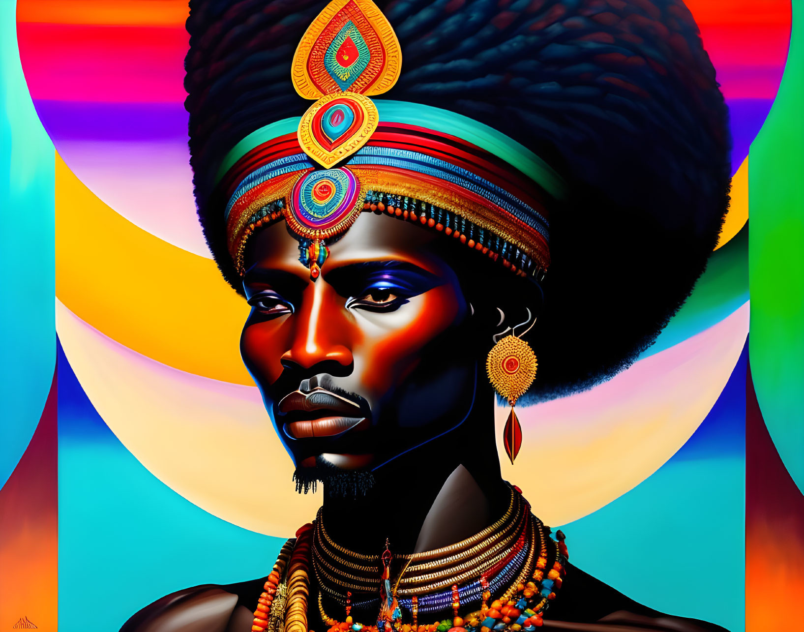 Colorful African attire portrait with striking expression