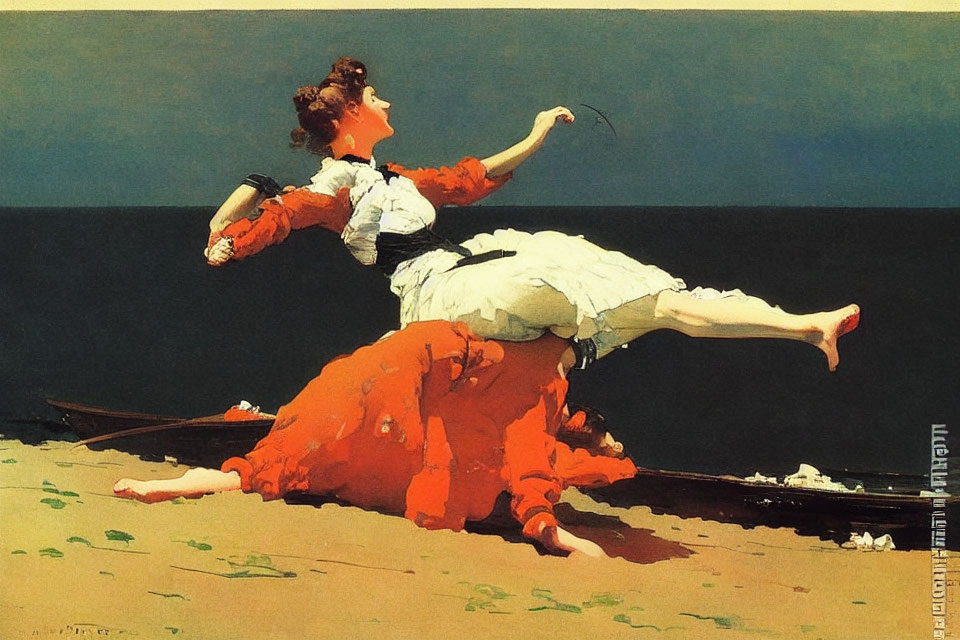 Woman in White and Orange Dress Relaxing by the Sea