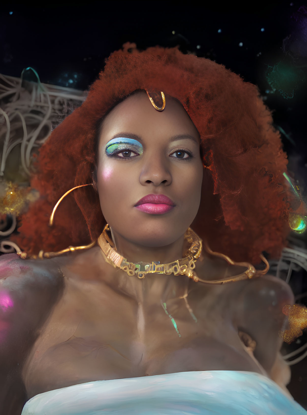 Person with Cosmic-Themed Makeup and Starfield Background