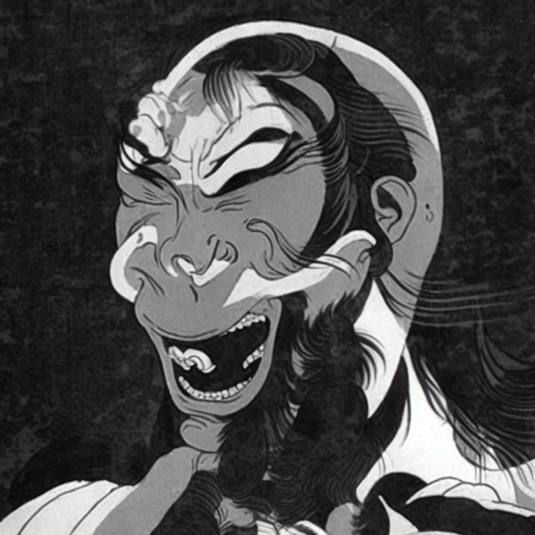 Monochrome Kabuki actor illustration with dramatic facial expressions