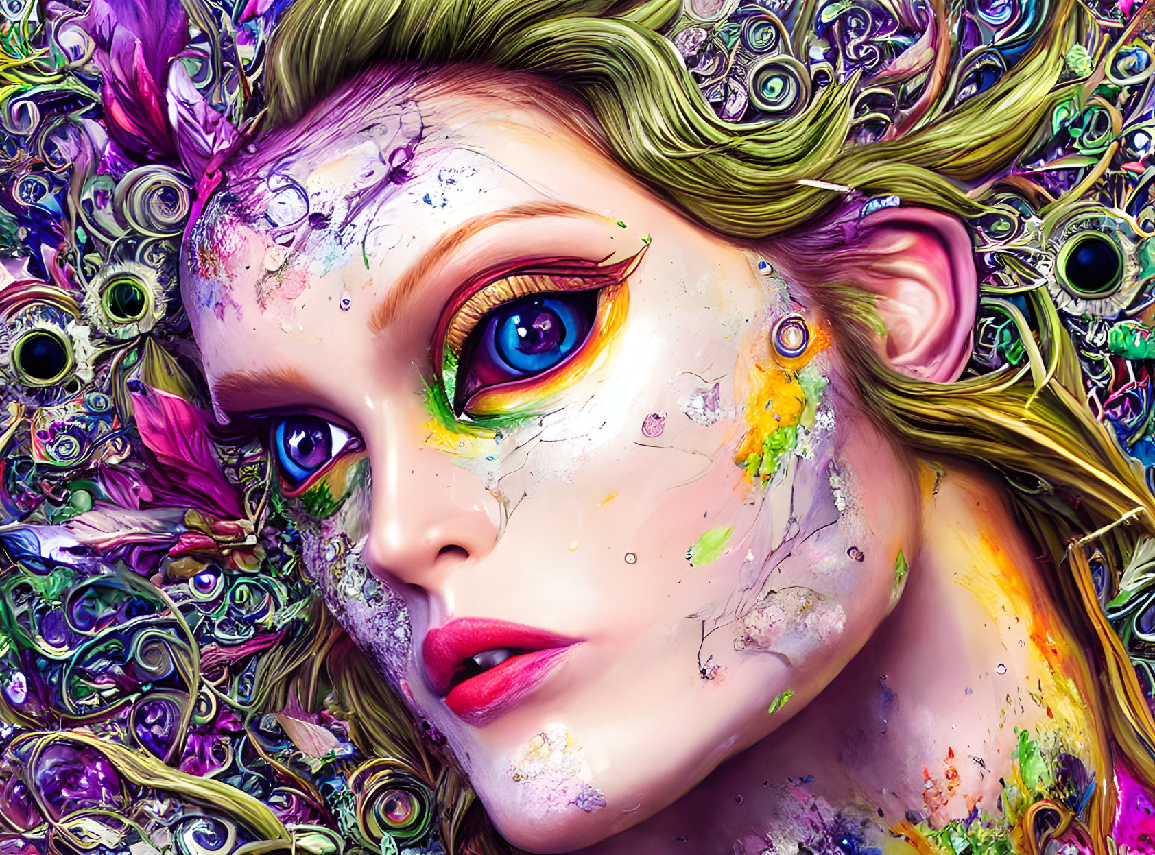 Colorful Digital Artwork Featuring Woman's Face in Abstract Style