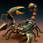 Detailed Metallic Scorpion with Blue Patterns on Desert Sand