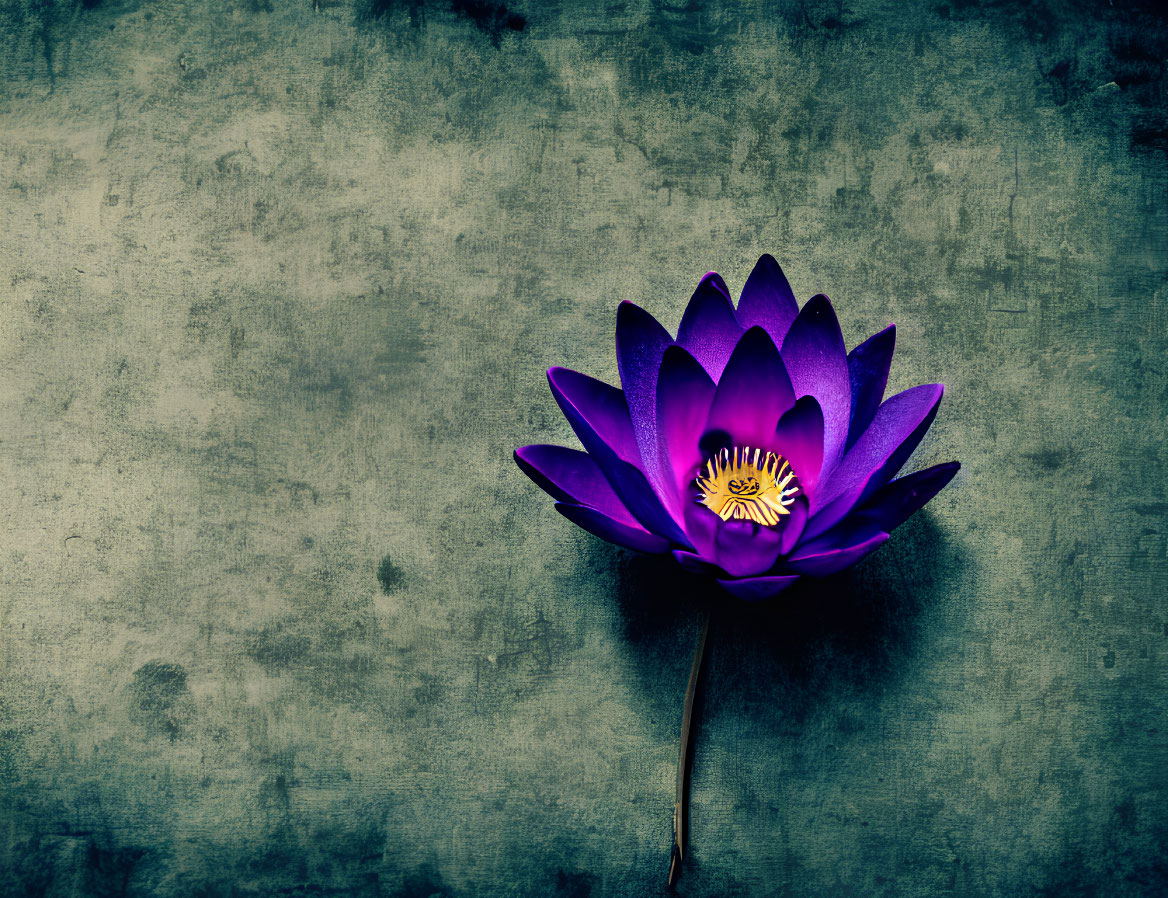 Purple Lotus Flower with Yellow Center on Textured Grey Background