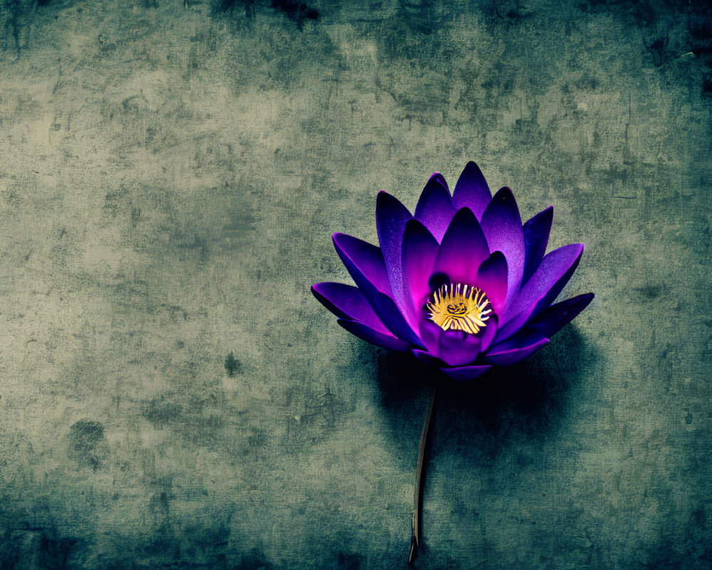 Purple Lotus Flower with Yellow Center on Textured Grey Background