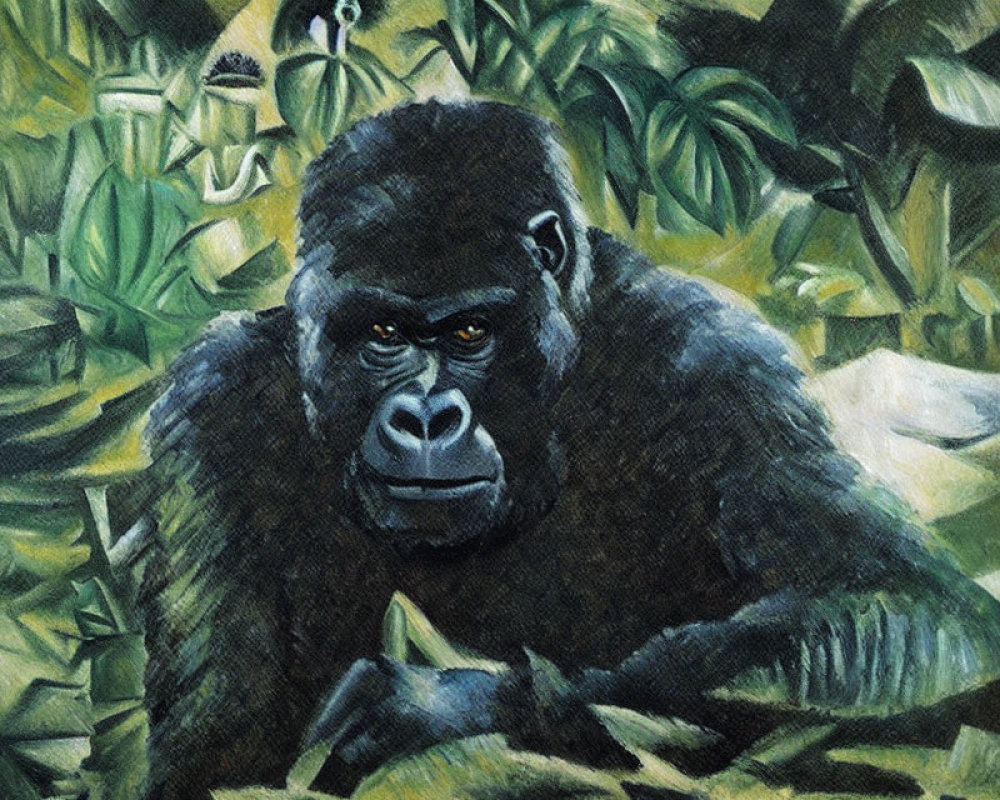 Gorilla illustration in lush green jungle