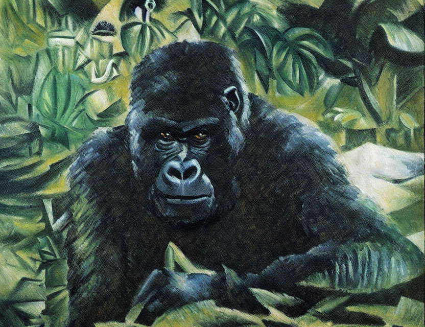 Gorilla illustration in lush green jungle