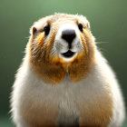 Detailed close-up of chubby groundhog with golden-brown fur and sparkling eyes