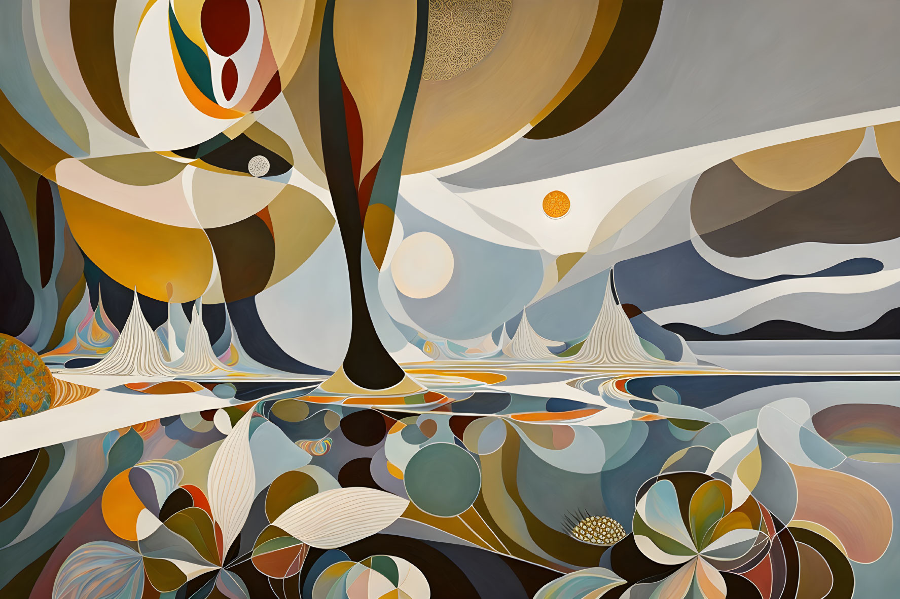 Abstract Earthy Tones Painting with Circular Shapes