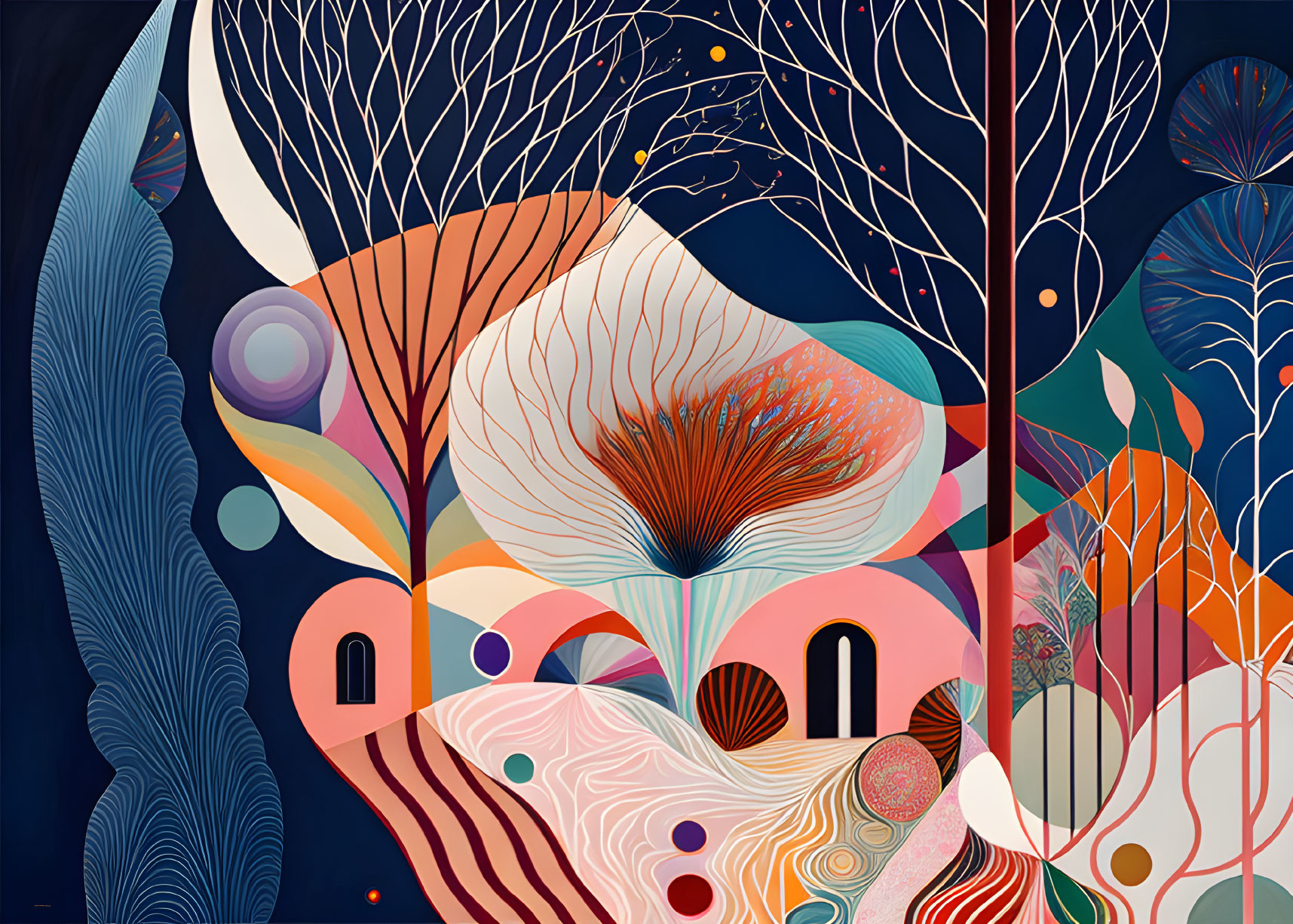 Colorful Abstract Illustration of Stylized Forest Scene