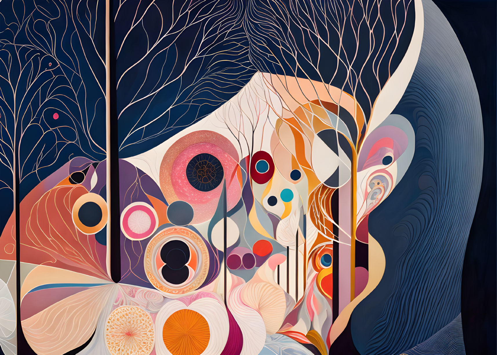 Vibrant abstract art: nature meets geometric shapes