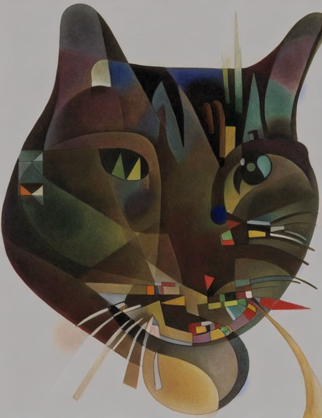 Geometric Cat Face Artwork with Overlapping Shapes