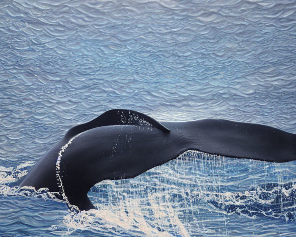 Humpback Whale Tail Fluke Above Blue Ocean Surface