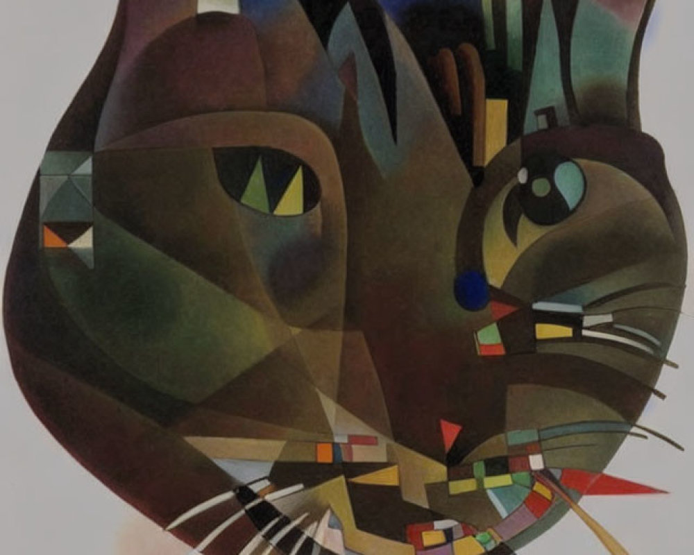 Geometric Cat Face Artwork with Overlapping Shapes