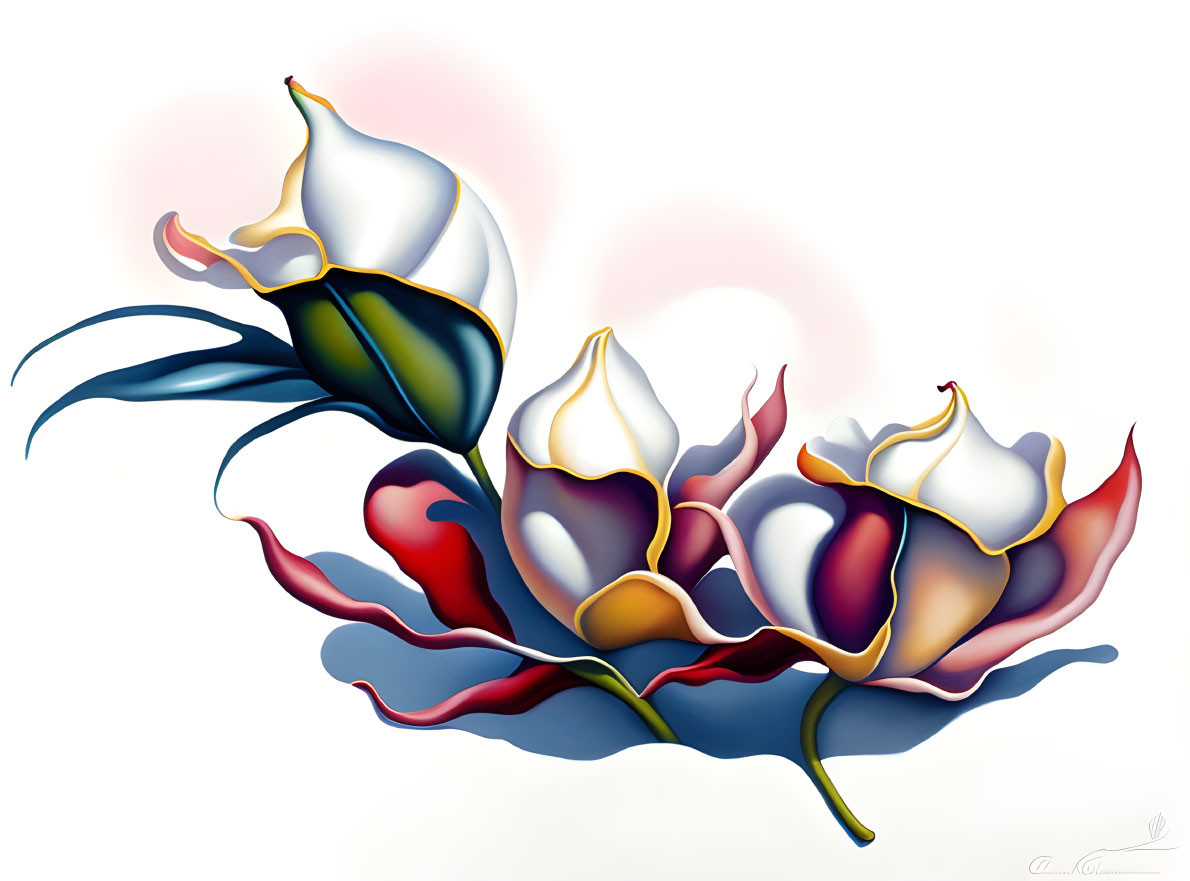 Colorful Calla Lilies Illustration with Smooth Gradients on Off-White Background