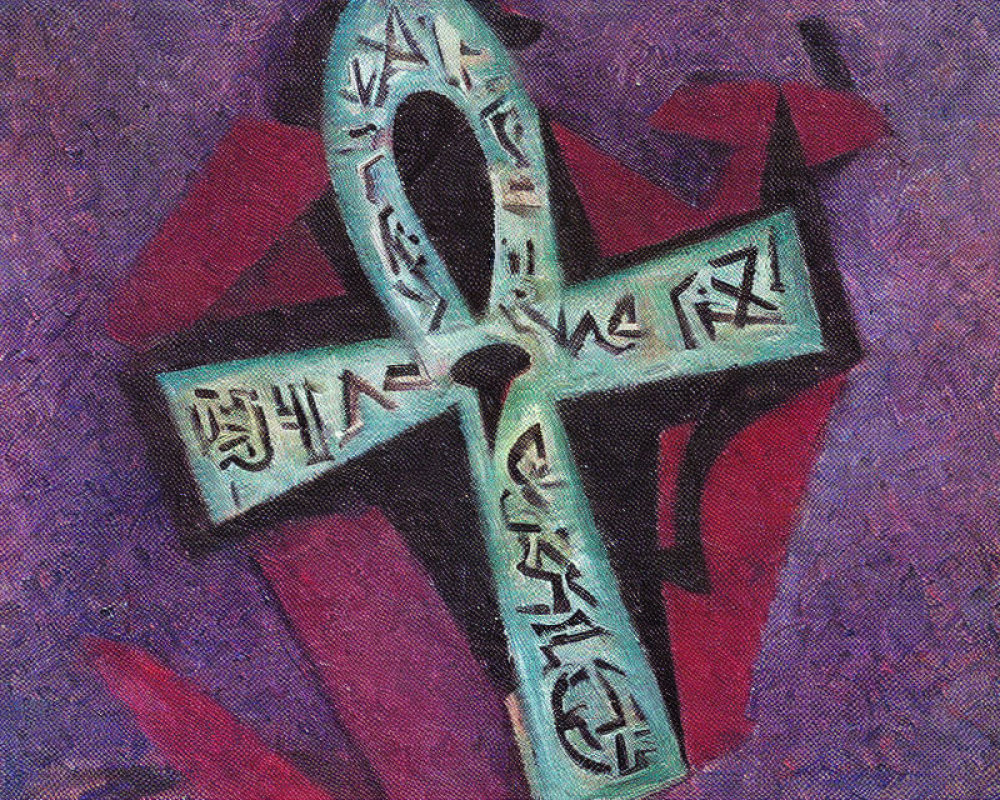 Ornate Cross Abstract Painting on Purple Background