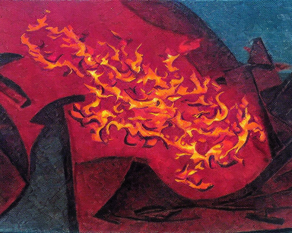 Fiery Blaze Painting with Vibrant Orange and Yellow Flames