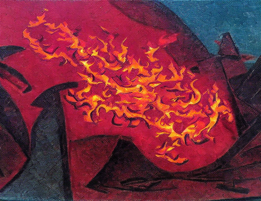 Fiery Blaze Painting with Vibrant Orange and Yellow Flames