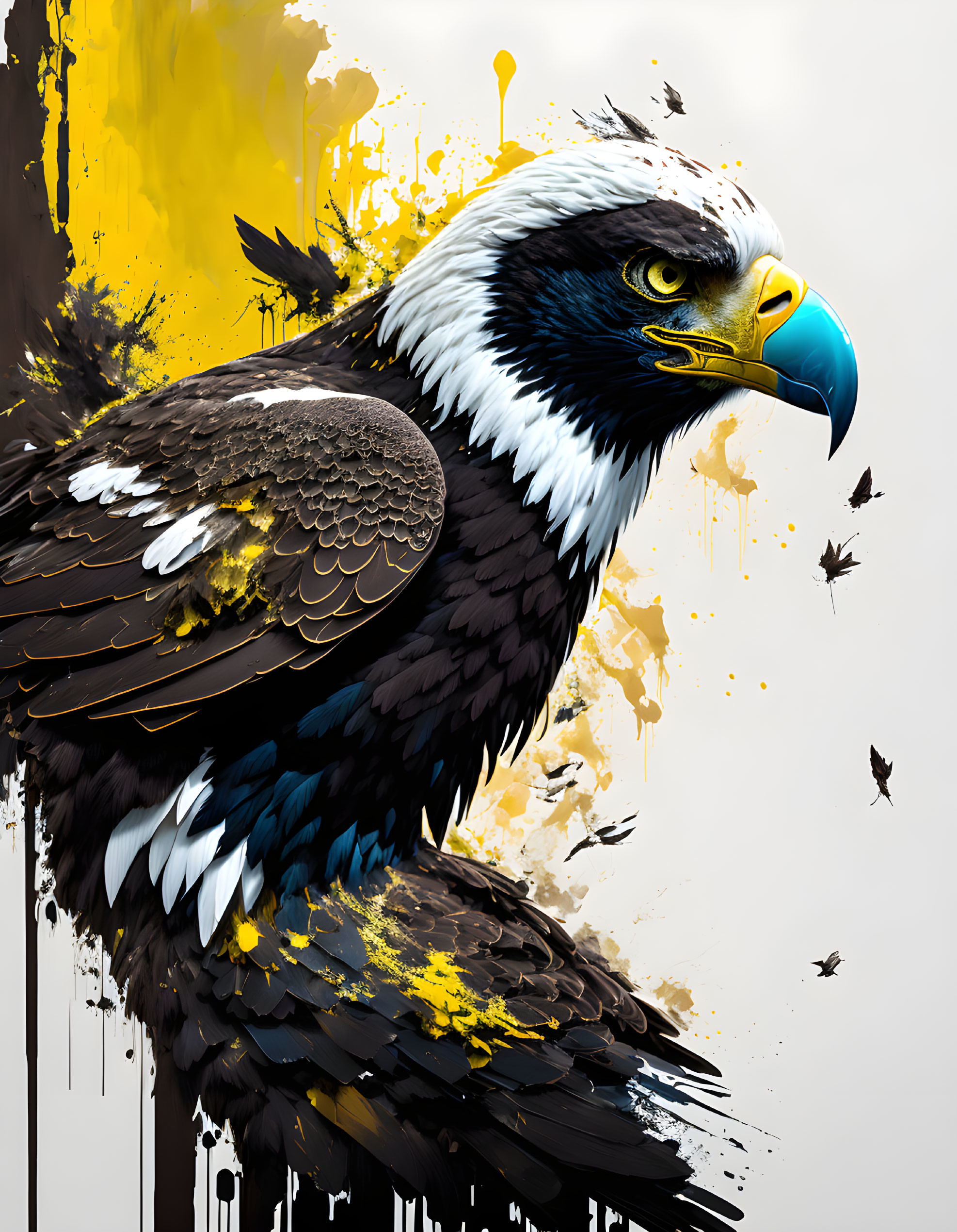 Detailed eagle illustration with fierce expression and intricate feather details