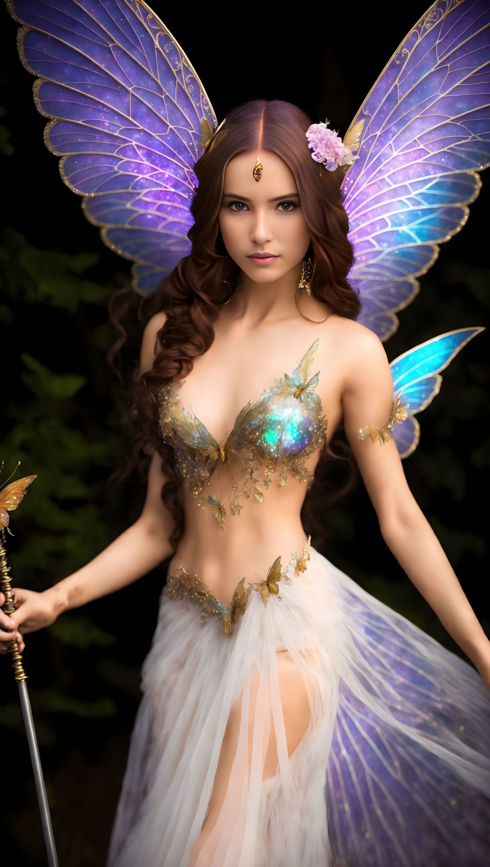 Fairy costume with iridescent wings and jeweled bodice