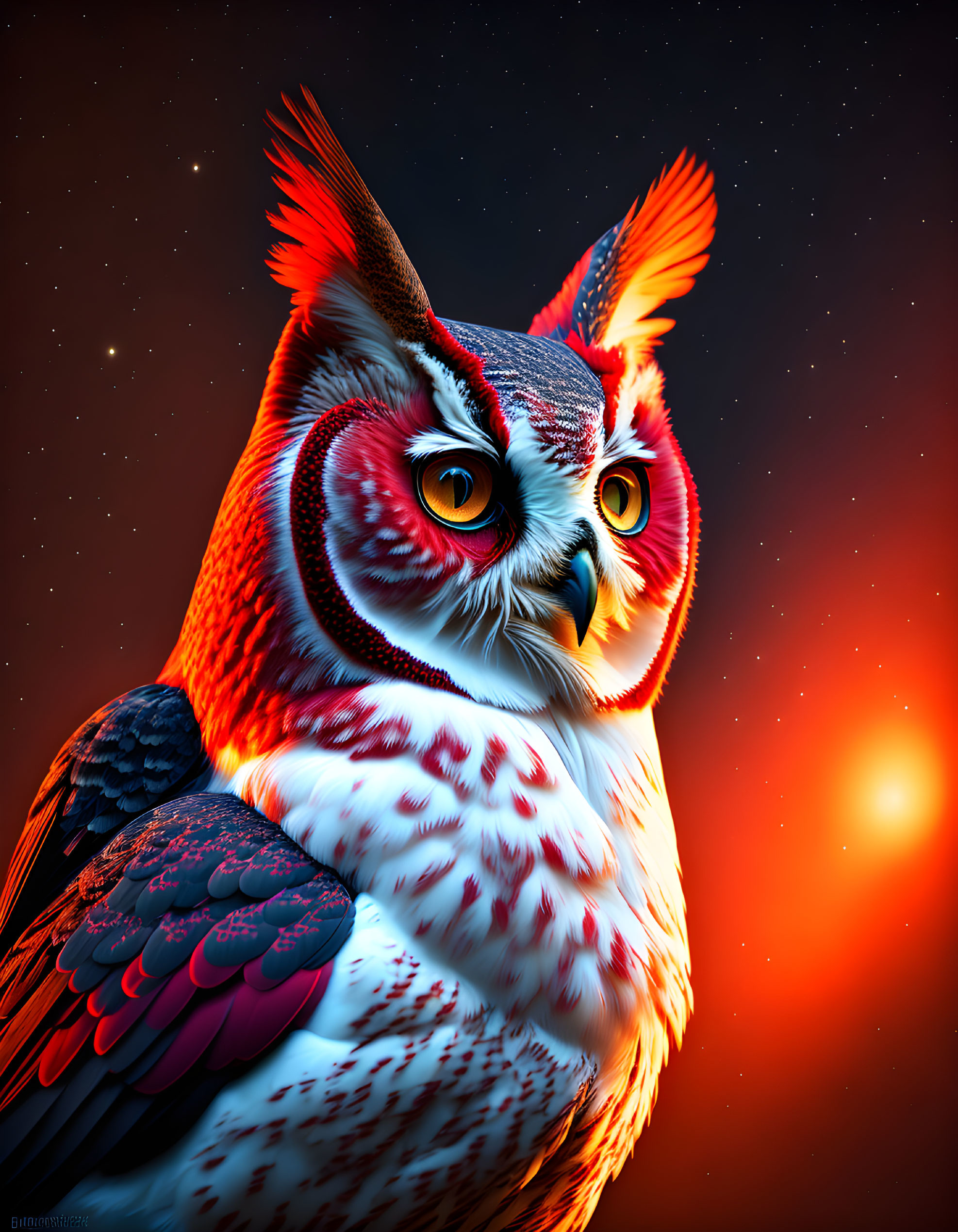 Detailed Owl Illustration with Cosmic Background