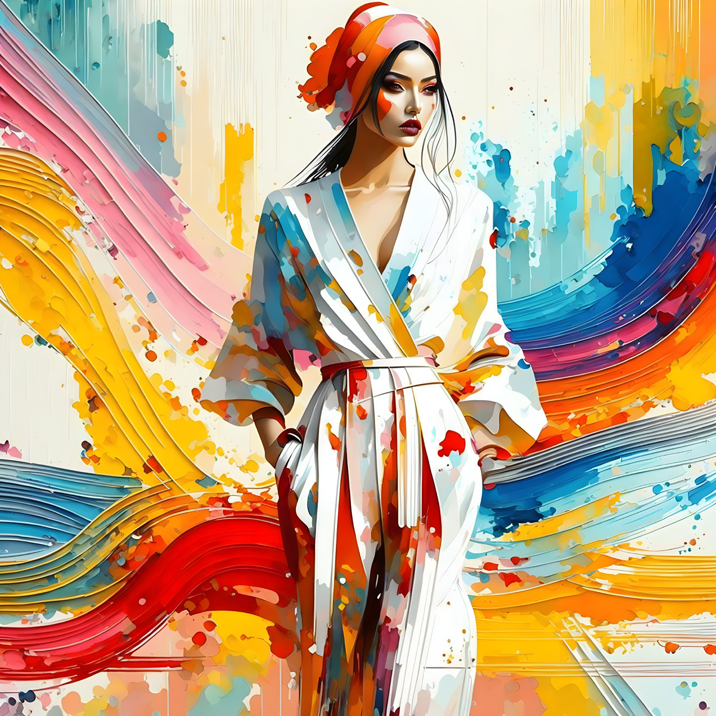 Colorful digital art: stylized woman in robe